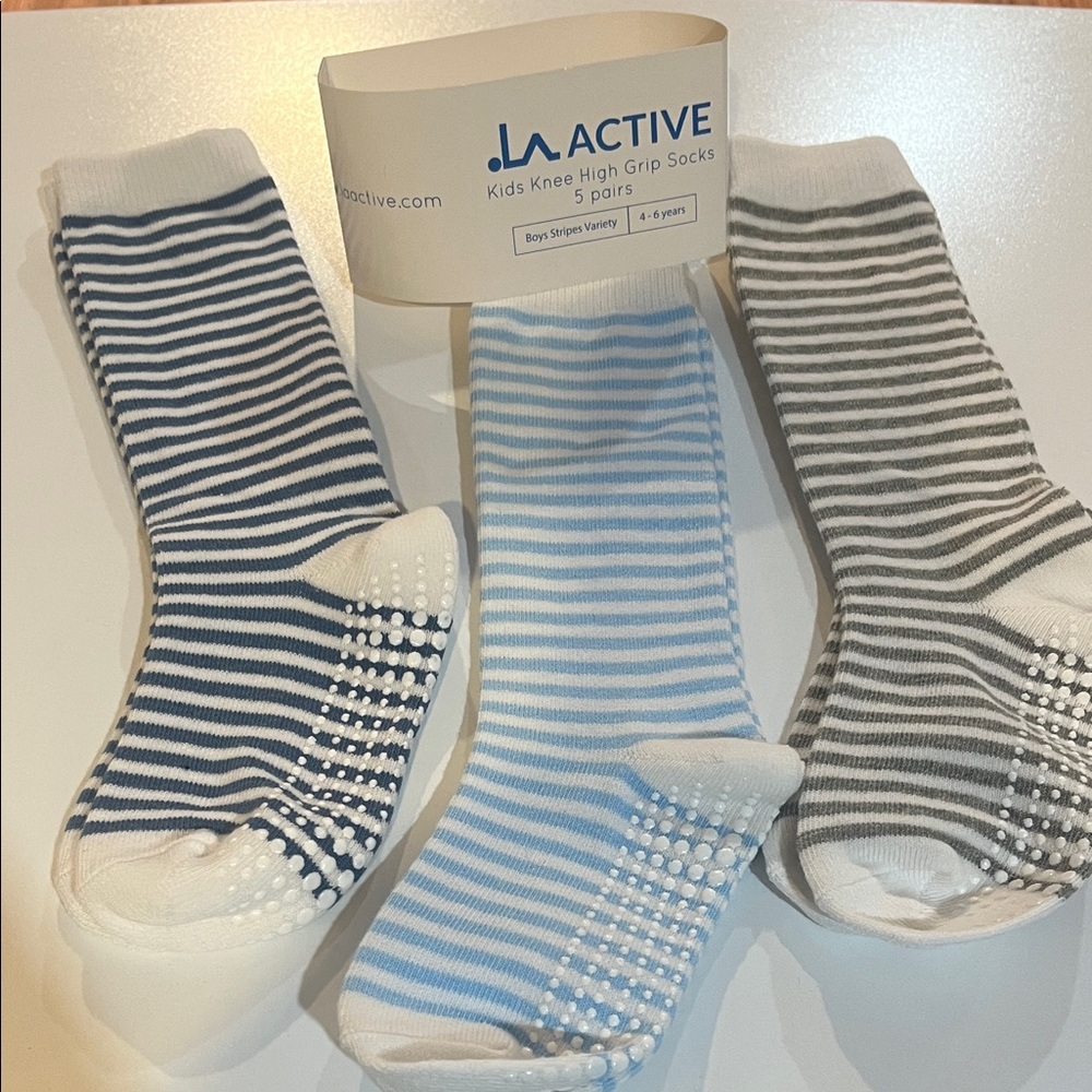 LA Active Boys Knee High Grip Socks - Navy, Light Blue, Gray Size 4-6 years